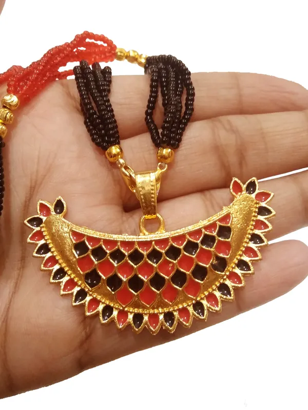 (Pack_Of_2)_Assamese_Traditional_Red_And_Black_Colour_Junbiri_Tassel_Necklace_For_Girls_&_Women